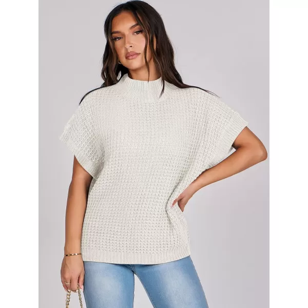 imageANRABESS Womens Oversized Short Batwing Sleeve Mock Neck Sweater Vest 2024 Spring Sleeveless Sweaters Knit Pullover TopsWhite
