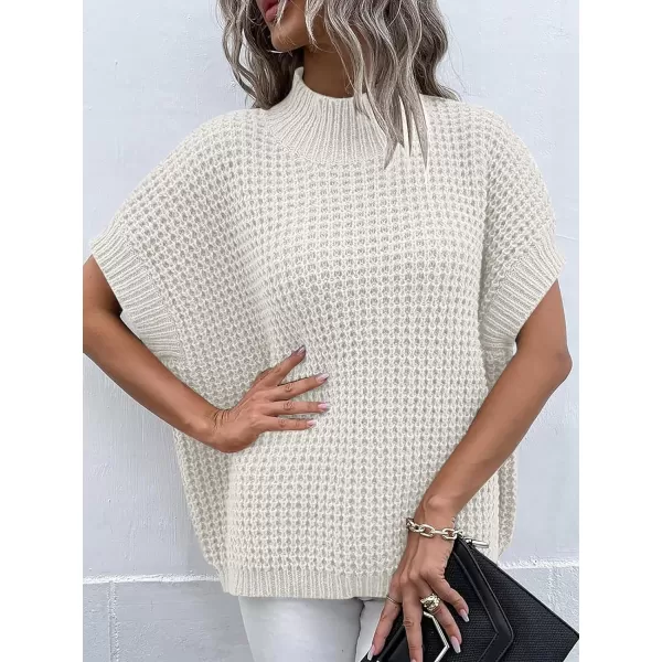 imageANRABESS Womens Oversized Short Batwing Sleeve Mock Neck Sweater Vest 2024 Spring Sleeveless Sweaters Knit Pullover TopsWhite