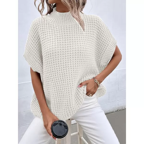 imageANRABESS Womens Oversized Short Batwing Sleeve Mock Neck Sweater Vest 2024 Spring Sleeveless Sweaters Knit Pullover TopsWhite