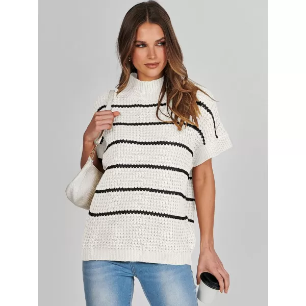 imageANRABESS Womens Oversized Short Batwing Sleeve Mock Neck Sweater Vest 2024 Spring Sleeveless Sweaters Knit Pullover TopsWhite Black Stripe