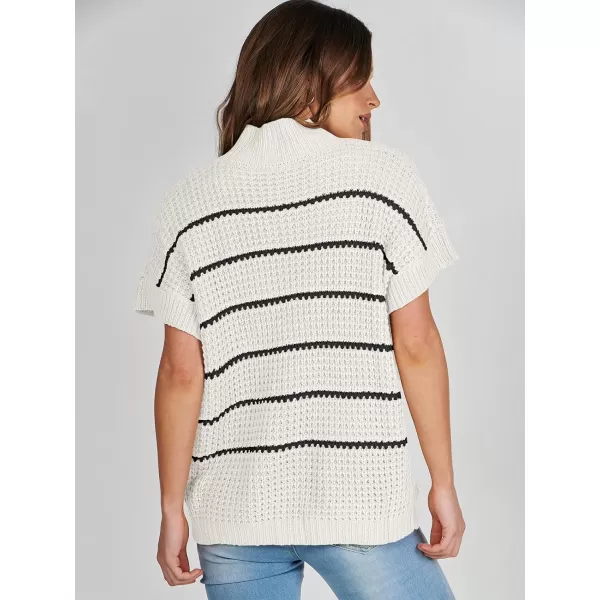 imageANRABESS Womens Oversized Short Batwing Sleeve Mock Neck Sweater Vest 2024 Spring Sleeveless Sweaters Knit Pullover TopsWhite Black Stripe