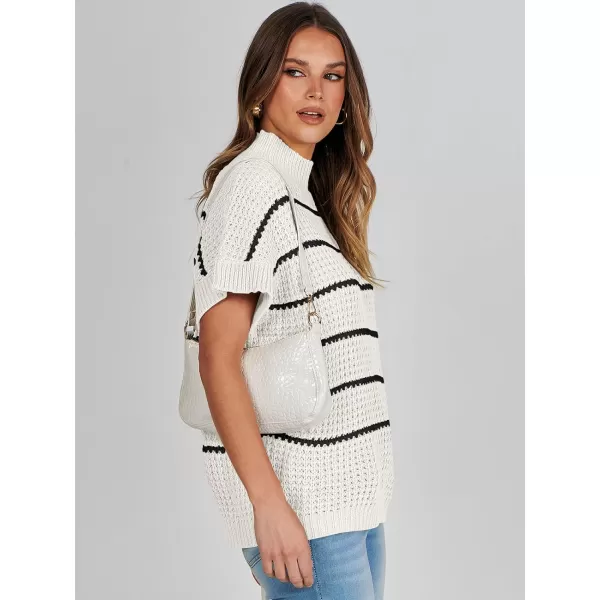 imageANRABESS Womens Oversized Short Batwing Sleeve Mock Neck Sweater Vest 2024 Spring Sleeveless Sweaters Knit Pullover TopsWhite Black Stripe