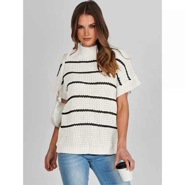 imageANRABESS Womens Oversized Short Batwing Sleeve Mock Neck Sweater Vest 2024 Spring Sleeveless Sweaters Knit Pullover TopsWhite Black Stripe