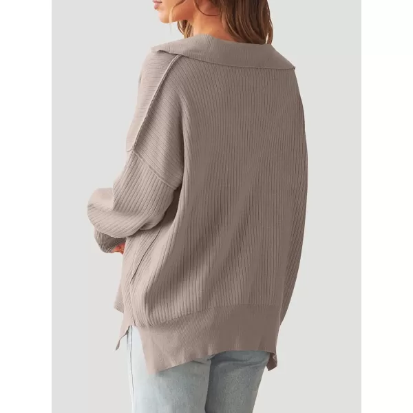 imageANRABESS Womens Oversized Sweater 2023 Fall Long Sleeve Button Up V Neck Collar Drop Shoulder Knit Pullover Shirt TopAricot