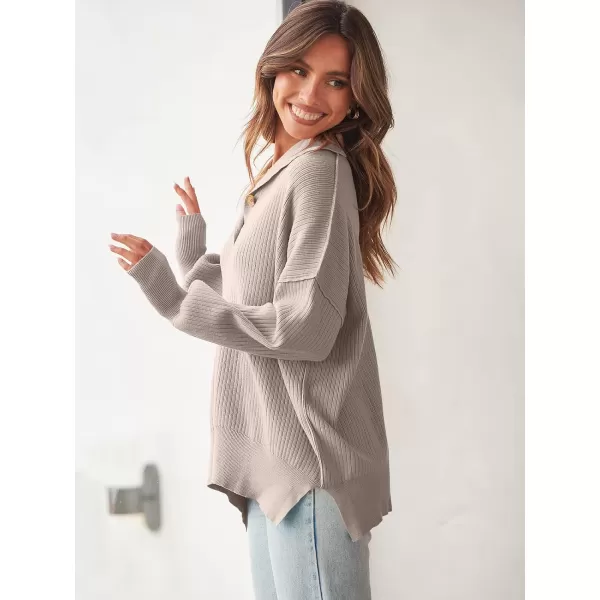 imageANRABESS Womens Oversized Sweater 2023 Fall Long Sleeve Button Up V Neck Collar Drop Shoulder Knit Pullover Shirt TopAricot