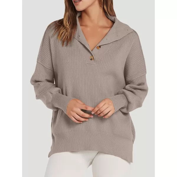 imageANRABESS Womens Oversized Sweater 2023 Fall Long Sleeve Button Up V Neck Collar Drop Shoulder Knit Pullover Shirt TopAricot