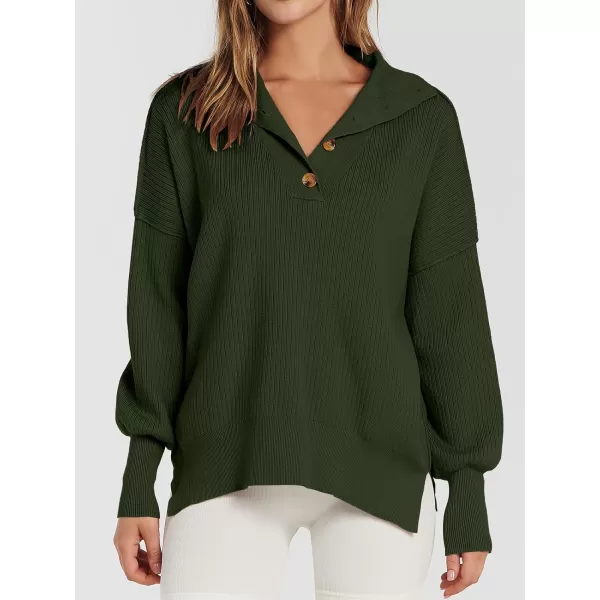 imageANRABESS Womens Oversized Sweater 2023 Fall Long Sleeve Button Up V Neck Collar Drop Shoulder Knit Pullover Shirt TopArmy Green