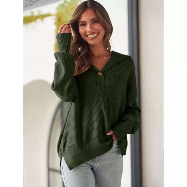 imageANRABESS Womens Oversized Sweater 2023 Fall Long Sleeve Button Up V Neck Collar Drop Shoulder Knit Pullover Shirt TopArmy Green