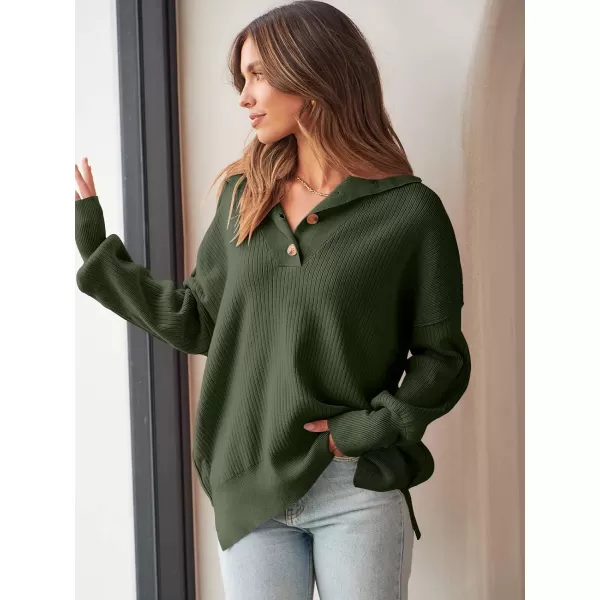 imageANRABESS Womens Oversized Sweater 2023 Fall Long Sleeve Button Up V Neck Collar Drop Shoulder Knit Pullover Shirt TopArmy Green