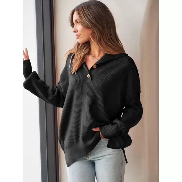 imageANRABESS Womens Oversized Sweater 2023 Fall Long Sleeve Button Up V Neck Collar Drop Shoulder Knit Pullover Shirt TopBlack