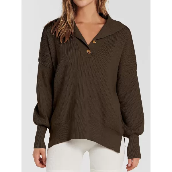 imageANRABESS Womens Oversized Sweater 2023 Fall Long Sleeve Button Up V Neck Collar Drop Shoulder Knit Pullover Shirt TopBrown