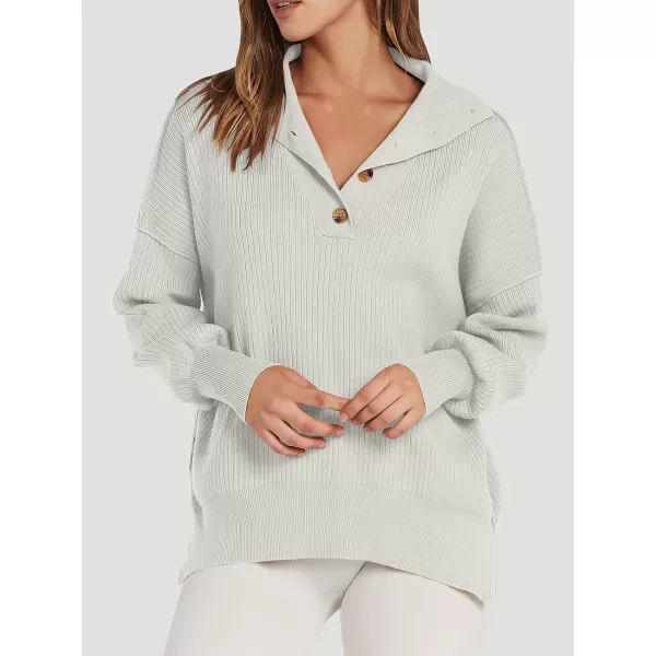 imageANRABESS Womens Oversized Sweater 2023 Fall Long Sleeve Button Up V Neck Collar Drop Shoulder Knit Pullover Shirt TopGray