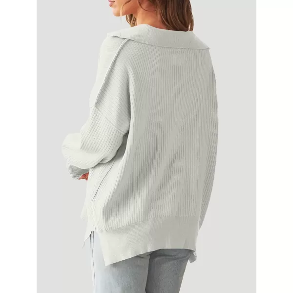 imageANRABESS Womens Oversized Sweater 2023 Fall Long Sleeve Button Up V Neck Collar Drop Shoulder Knit Pullover Shirt TopGray