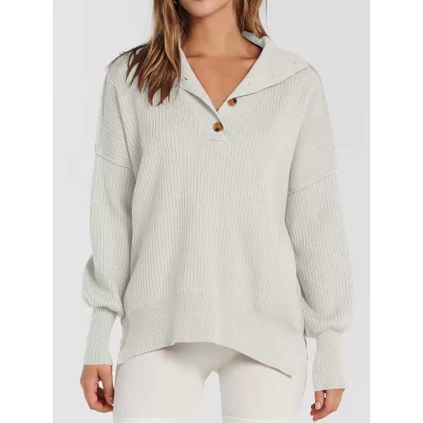 imageANRABESS Womens Oversized Sweater 2023 Fall Long Sleeve Button Up V Neck Collar Drop Shoulder Knit Pullover Shirt TopGray