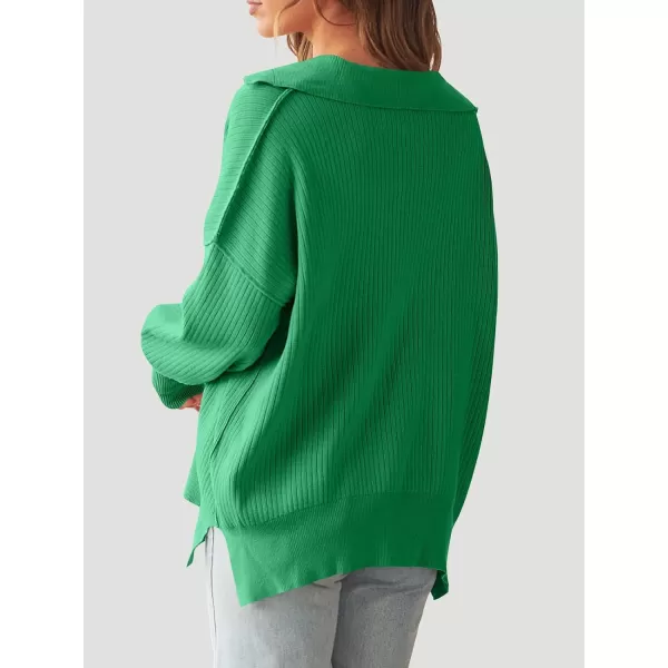 imageANRABESS Womens Oversized Sweater 2023 Fall Long Sleeve Button Up V Neck Collar Drop Shoulder Knit Pullover Shirt TopGreen