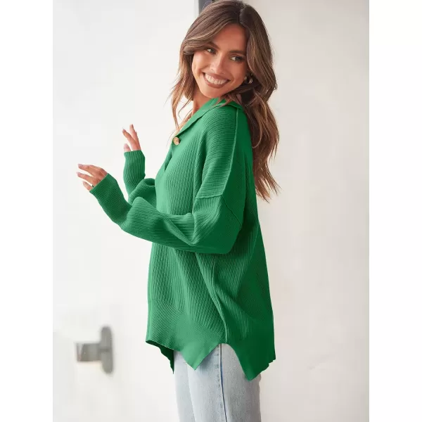 imageANRABESS Womens Oversized Sweater 2023 Fall Long Sleeve Button Up V Neck Collar Drop Shoulder Knit Pullover Shirt TopGreen