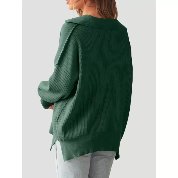 imageANRABESS Womens Oversized Sweater 2023 Fall Long Sleeve Button Up V Neck Collar Drop Shoulder Knit Pullover Shirt TopOpal Green
