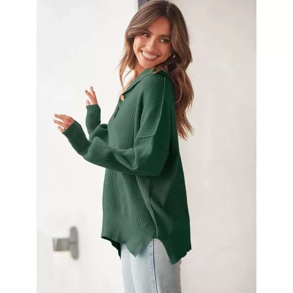 imageANRABESS Womens Oversized Sweater 2023 Fall Long Sleeve Button Up V Neck Collar Drop Shoulder Knit Pullover Shirt TopOpal Green