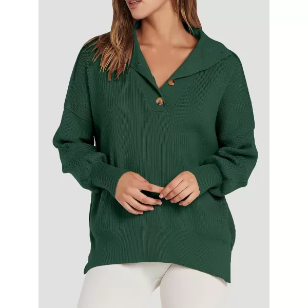 imageANRABESS Womens Oversized Sweater 2023 Fall Long Sleeve Button Up V Neck Collar Drop Shoulder Knit Pullover Shirt TopOpal Green