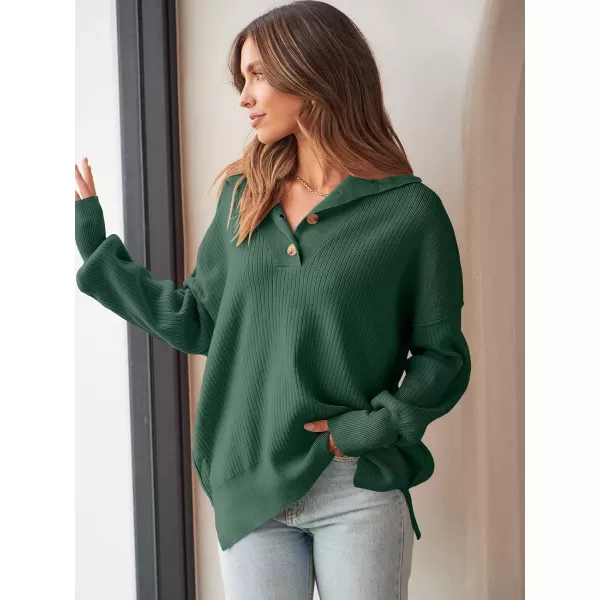 imageANRABESS Womens Oversized Sweater 2023 Fall Long Sleeve Button Up V Neck Collar Drop Shoulder Knit Pullover Shirt TopOpal Green