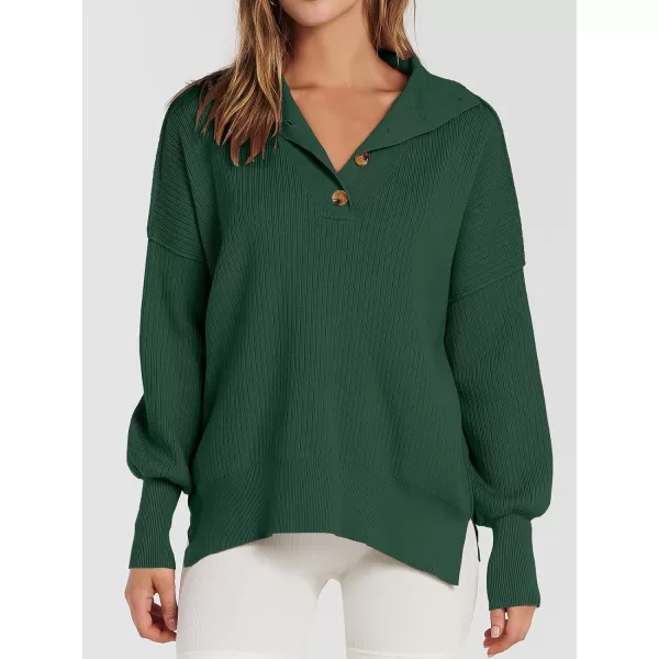 imageANRABESS Womens Oversized Sweater 2023 Fall Long Sleeve Button Up V Neck Collar Drop Shoulder Knit Pullover Shirt TopOpal Green