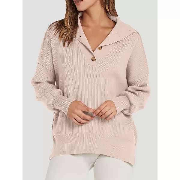 imageANRABESS Womens Oversized Sweater 2023 Fall Long Sleeve Button Up V Neck Collar Drop Shoulder Knit Pullover Shirt TopPink