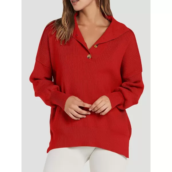 imageANRABESS Womens Oversized Sweater 2023 Fall Long Sleeve Button Up V Neck Collar Drop Shoulder Knit Pullover Shirt TopRed
