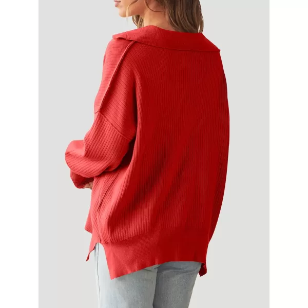 imageANRABESS Womens Oversized Sweater 2023 Fall Long Sleeve Button Up V Neck Collar Drop Shoulder Knit Pullover Shirt TopRed