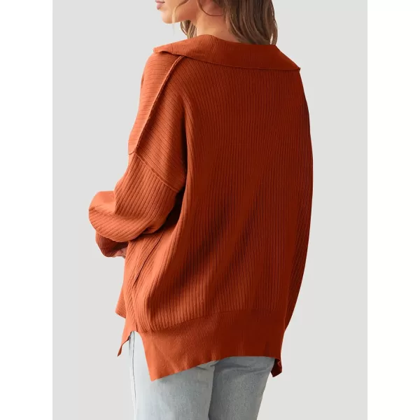 imageANRABESS Womens Oversized Sweater 2023 Fall Long Sleeve Button Up V Neck Collar Drop Shoulder Knit Pullover Shirt TopRust