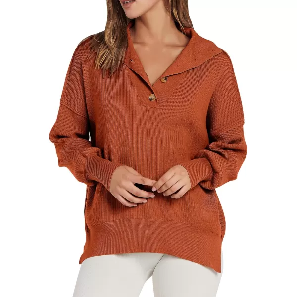 imageANRABESS Womens Oversized Sweater 2023 Fall Long Sleeve Button Up V Neck Collar Drop Shoulder Knit Pullover Shirt TopRust