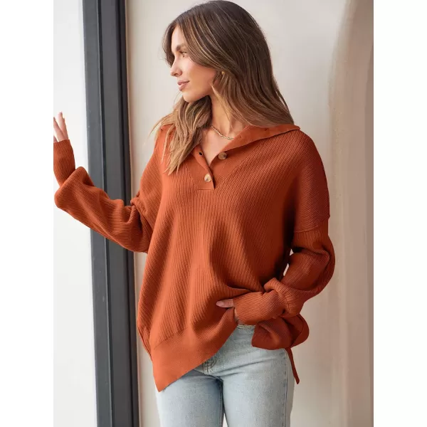 imageANRABESS Womens Oversized Sweater 2023 Fall Long Sleeve Button Up V Neck Collar Drop Shoulder Knit Pullover Shirt TopRust