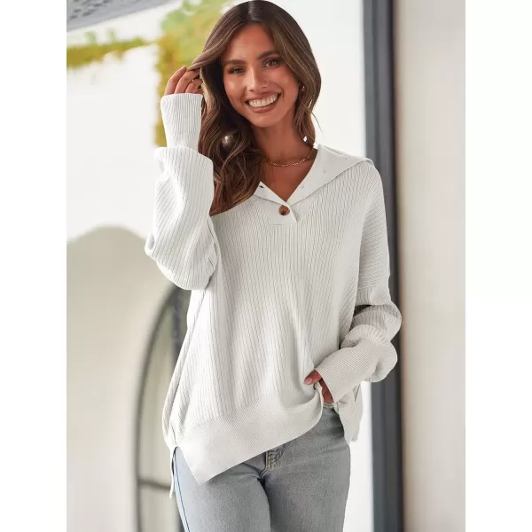imageANRABESS Womens Oversized Sweater 2023 Fall Long Sleeve Button Up V Neck Collar Drop Shoulder Knit Pullover Shirt TopWhite