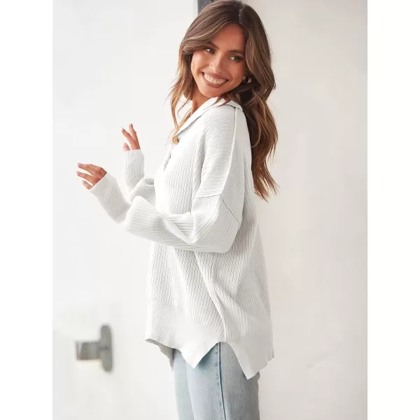 imageANRABESS Womens Oversized Sweater 2023 Fall Long Sleeve Button Up V Neck Collar Drop Shoulder Knit Pullover Shirt TopWhite