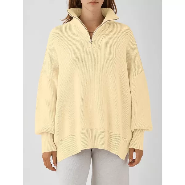 imageANRABESS Womens Oversized Sweater 2023 Fall Long Sleeve Quarter Zipper Collar Drop Shoulder Slouchy Pullover TopsApricot