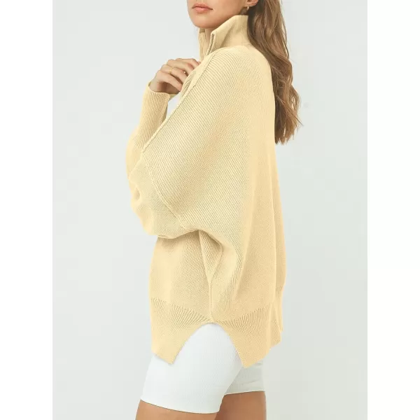 imageANRABESS Womens Oversized Sweater 2023 Fall Long Sleeve Quarter Zipper Collar Drop Shoulder Slouchy Pullover TopsApricot