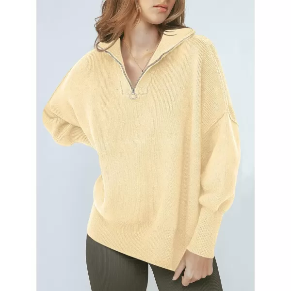 imageANRABESS Womens Oversized Sweater 2023 Fall Long Sleeve Quarter Zipper Collar Drop Shoulder Slouchy Pullover TopsApricot