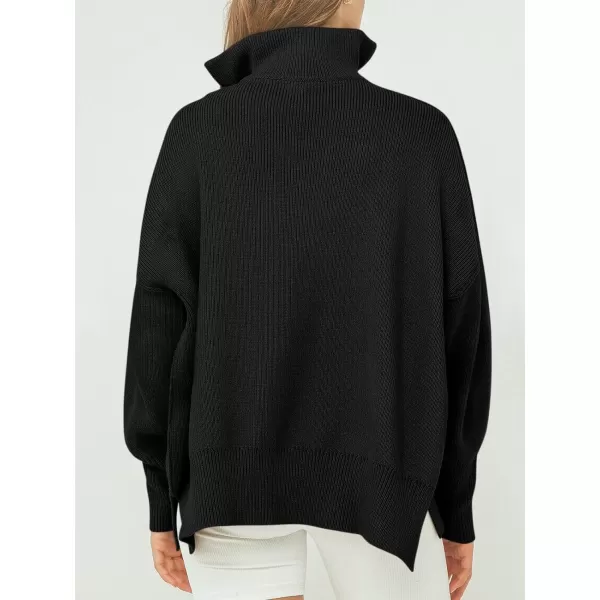 imageANRABESS Womens Oversized Sweater 2023 Fall Long Sleeve Quarter Zipper Collar Drop Shoulder Slouchy Pullover TopsBlack