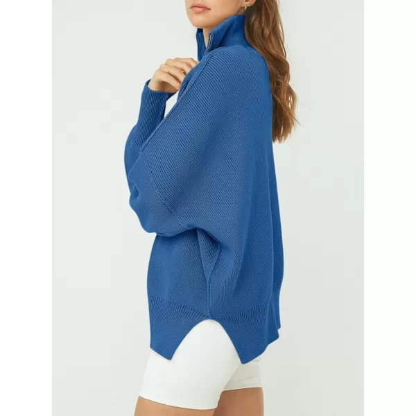 imageANRABESS Womens Oversized Sweater 2023 Fall Long Sleeve Quarter Zipper Collar Drop Shoulder Slouchy Pullover TopsBlue