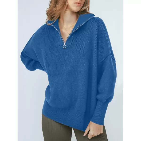 imageANRABESS Womens Oversized Sweater 2023 Fall Long Sleeve Quarter Zipper Collar Drop Shoulder Slouchy Pullover TopsBlue