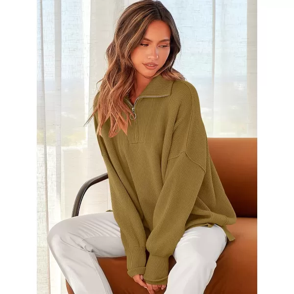 imageANRABESS Womens Oversized Sweater 2023 Fall Long Sleeve Quarter Zipper Collar Drop Shoulder Slouchy Pullover TopsCamel