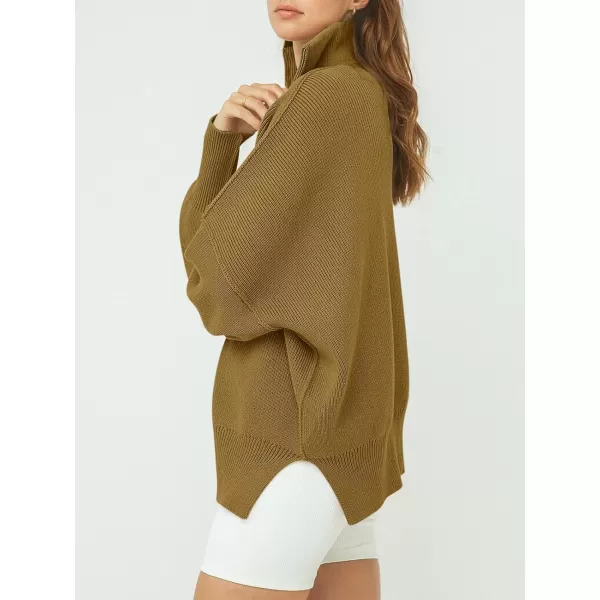 imageANRABESS Womens Oversized Sweater 2023 Fall Long Sleeve Quarter Zipper Collar Drop Shoulder Slouchy Pullover TopsCamel