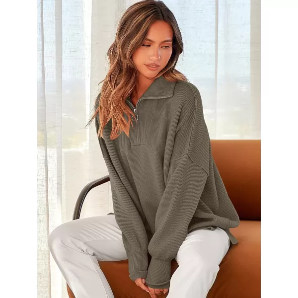 imageANRABESS Womens Oversized Sweater 2023 Fall Long Sleeve Quarter Zipper Collar Drop Shoulder Slouchy Pullover TopsCoffee Gray