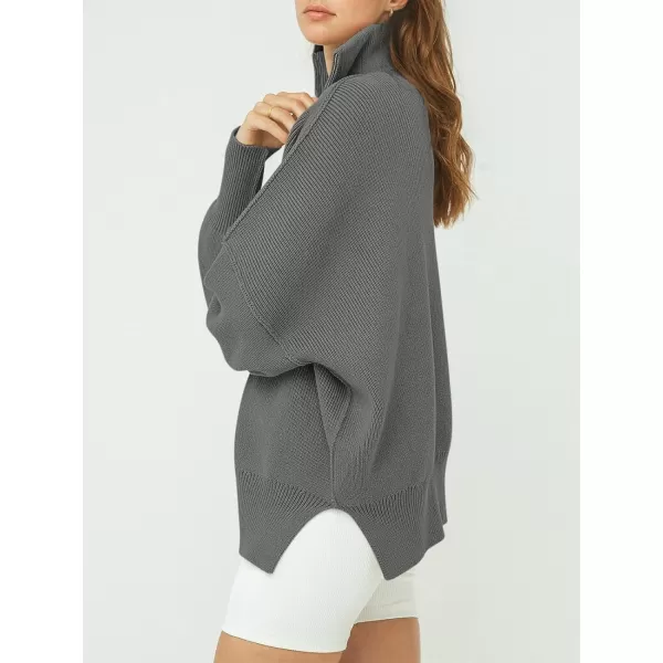 imageANRABESS Womens Oversized Sweater 2023 Fall Long Sleeve Quarter Zipper Collar Drop Shoulder Slouchy Pullover TopsDark Gray