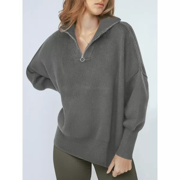 imageANRABESS Womens Oversized Sweater 2023 Fall Long Sleeve Quarter Zipper Collar Drop Shoulder Slouchy Pullover TopsDark Gray