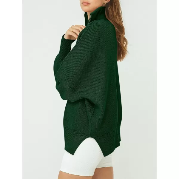imageANRABESS Womens Oversized Sweater 2023 Fall Long Sleeve Quarter Zipper Collar Drop Shoulder Slouchy Pullover TopsDark Green