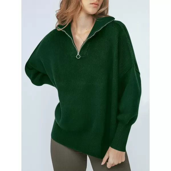 imageANRABESS Womens Oversized Sweater 2023 Fall Long Sleeve Quarter Zipper Collar Drop Shoulder Slouchy Pullover TopsDark Green