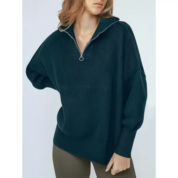 imageANRABESS Womens Oversized Sweater 2023 Fall Long Sleeve Quarter Zipper Collar Drop Shoulder Slouchy Pullover TopsDeep Blue