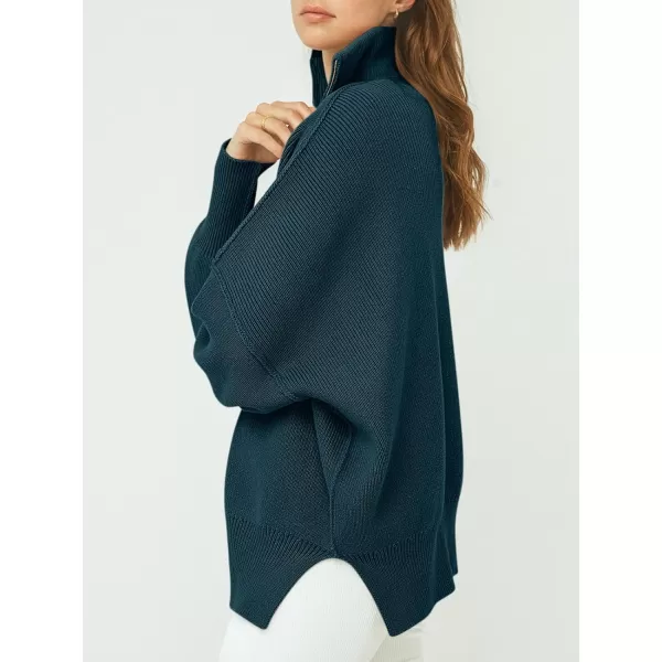 imageANRABESS Womens Oversized Sweater 2023 Fall Long Sleeve Quarter Zipper Collar Drop Shoulder Slouchy Pullover TopsDeep Blue