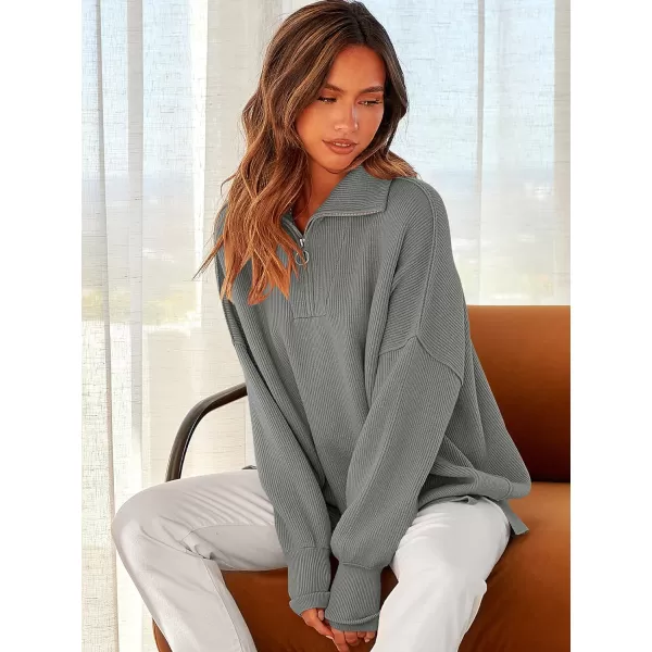 imageANRABESS Womens Oversized Sweater 2023 Fall Long Sleeve Quarter Zipper Collar Drop Shoulder Slouchy Pullover TopsDeep Gray