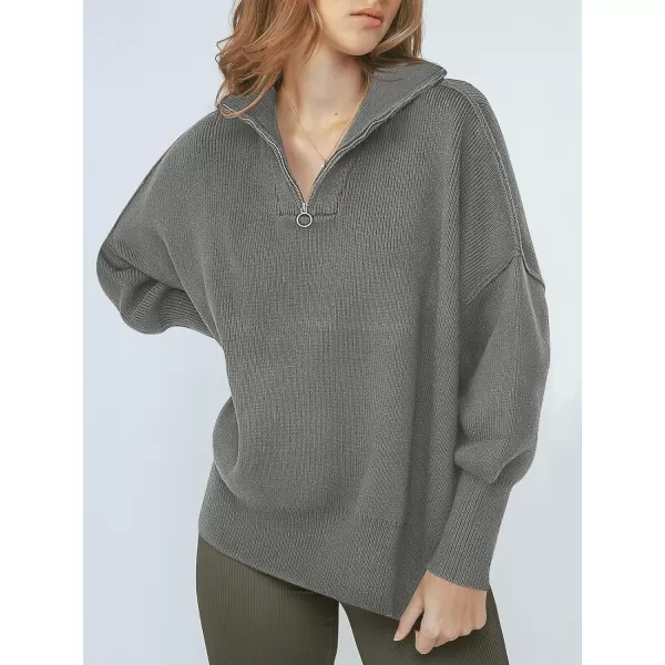 imageANRABESS Womens Oversized Sweater 2023 Fall Long Sleeve Quarter Zipper Collar Drop Shoulder Slouchy Pullover TopsDeep Gray
